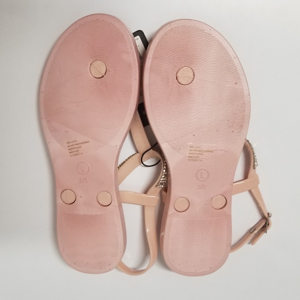 Bebe Girl's Blush T-Strap Slingback Sandals with Sparkly Rhinestones L 2-3 - Picture 9 of 11